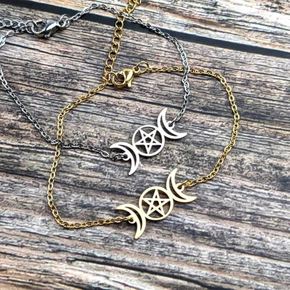 Stainless Steel Triple Moon Goddess Bracelets
