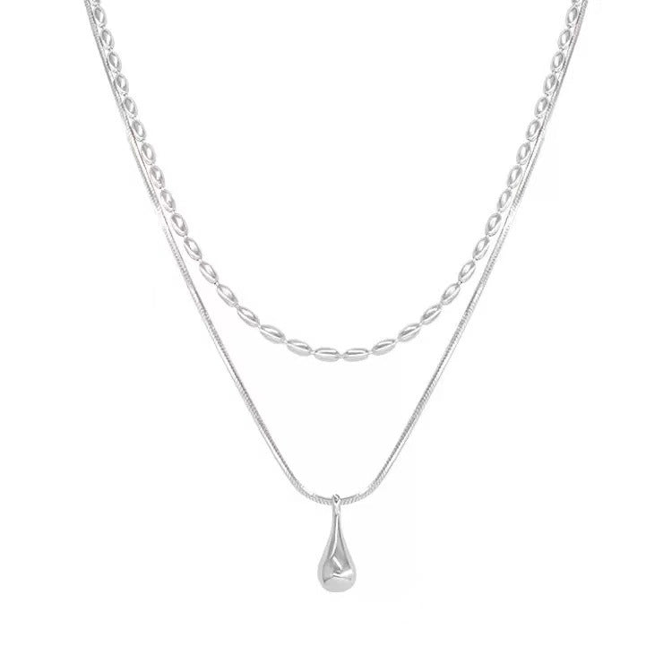 Silver droplet double-layer necklace color