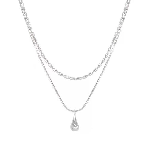 Silver droplet double-layer necklace color